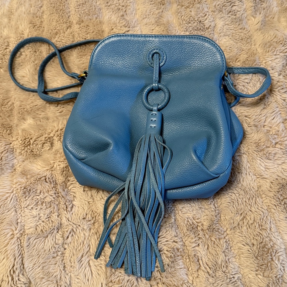 HOBO Teal Blue Leather Crossbody Bag with Tassel